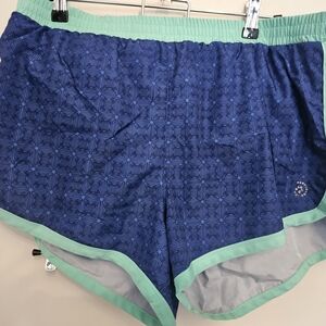 Be Inspired Women's Blue Patterned Athletic Running Shorts with Green Trim Sz XL